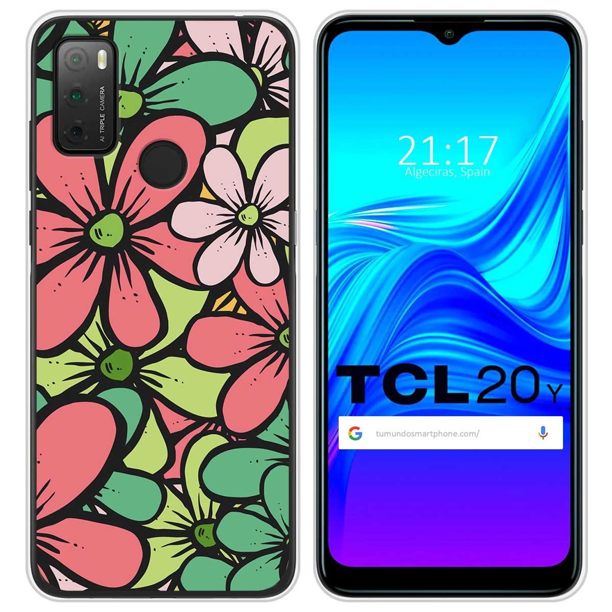Funda Silicona Transparente para TCL 20Y diseño Flores 02 Dibujos