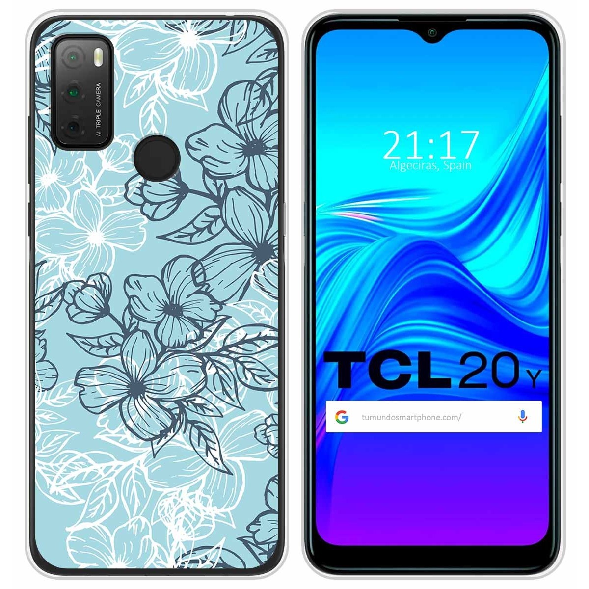 Funda Silicona Transparente para TCL 20Y diseño Flores 03 Dibujos