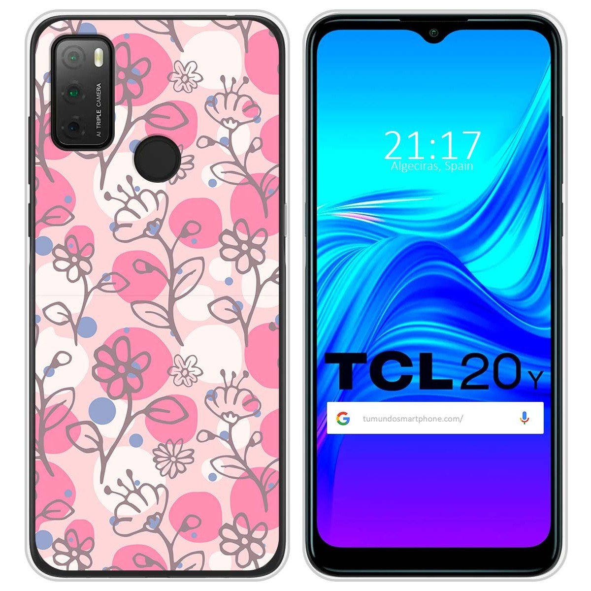 Funda Silicona Transparente para TCL 20Y diseño Flores 07 Dibujos
