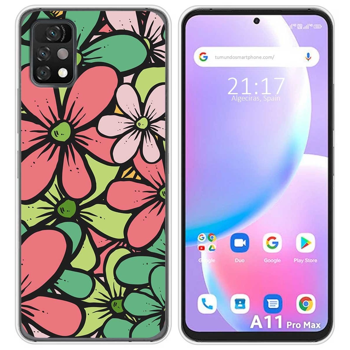 Funda Silicona Transparente para Umidigi A11 Pro Max diseño Flores 02 Dibujos
