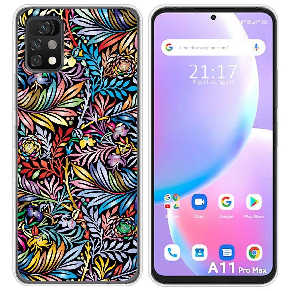 Funda Silicona Transparente para Umidigi A11 Pro Max diseño Flores 04 Dibujos