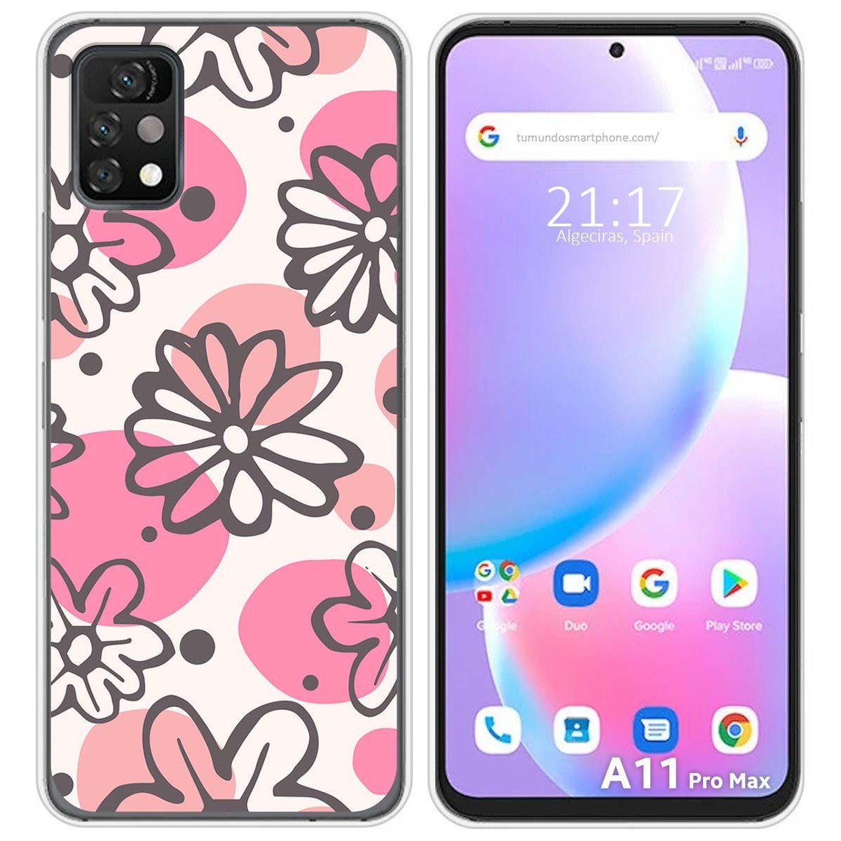 Funda Silicona Transparente para Umidigi A11 Pro Max diseño Flores 09 Dibujos