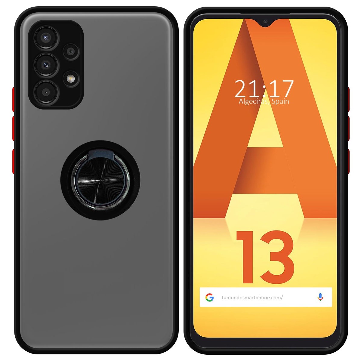 Funda Mate con Borde Negro y Anillo Giratorio 360 para Samsung Galaxy A13 4G