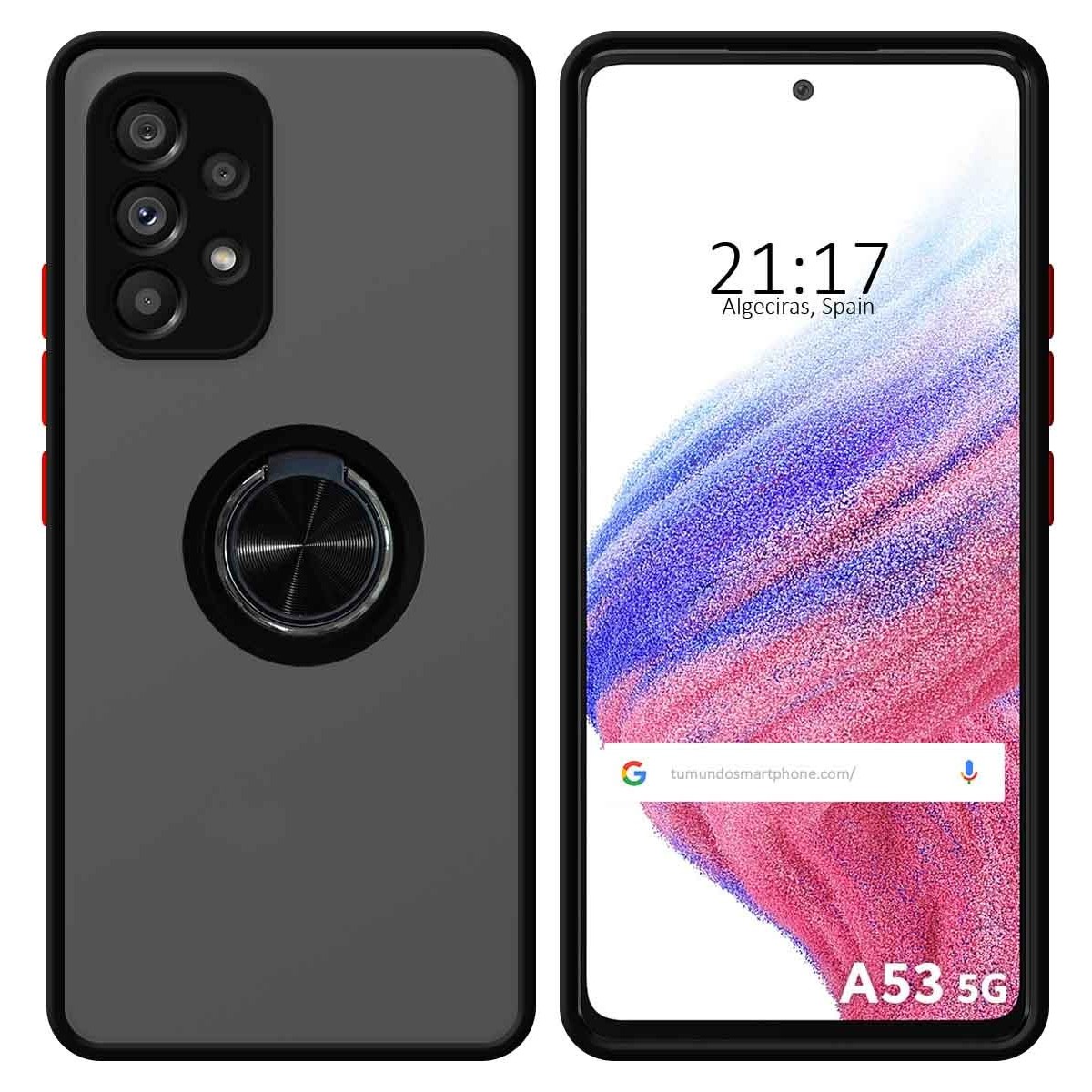 Funda Mate con Borde Negro y Anillo Giratorio 360 para Samsung Galaxy A53 5G