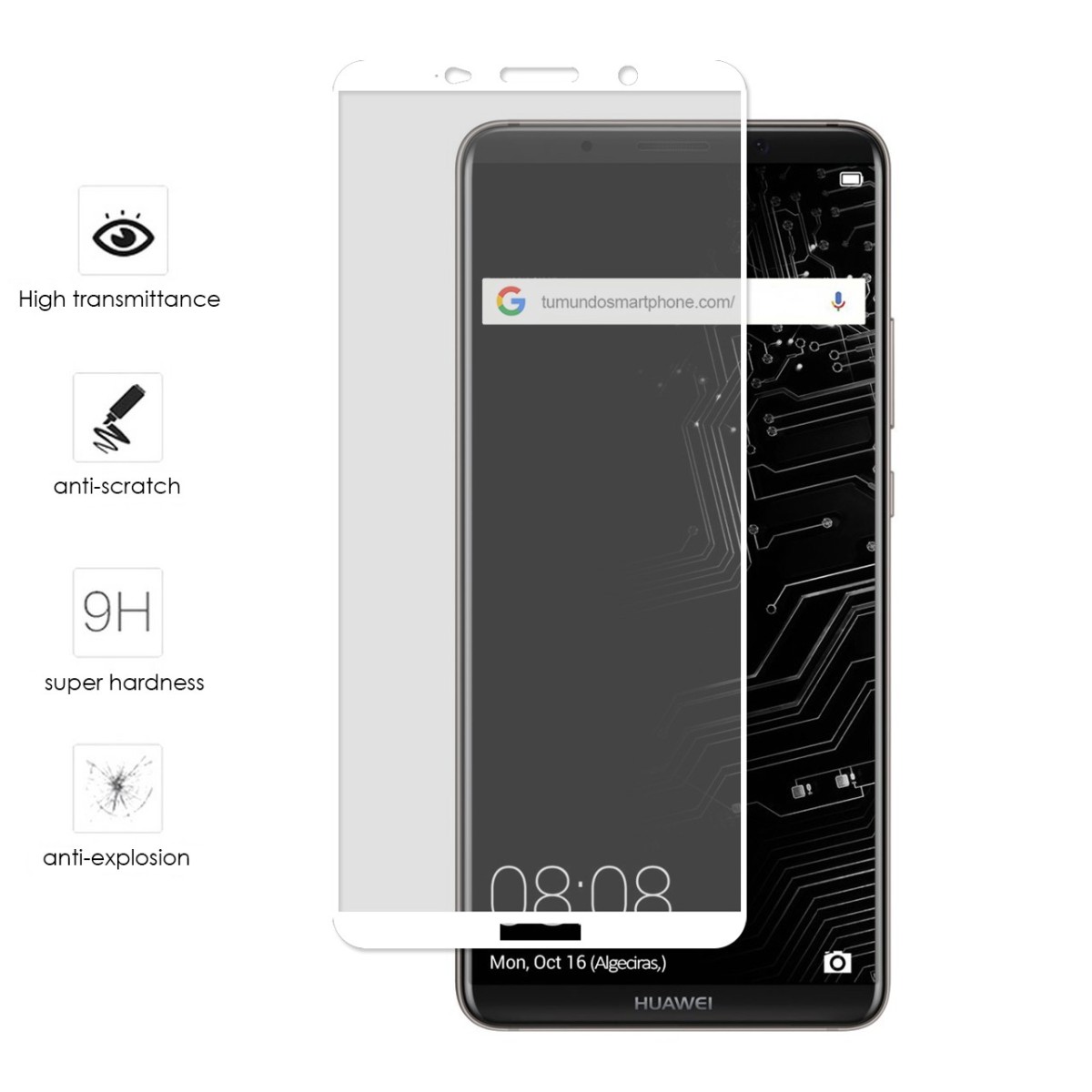 Protector Cristal Templado Frontal Completo Blanco  para Huawei Mate 10 Pro Vidrio