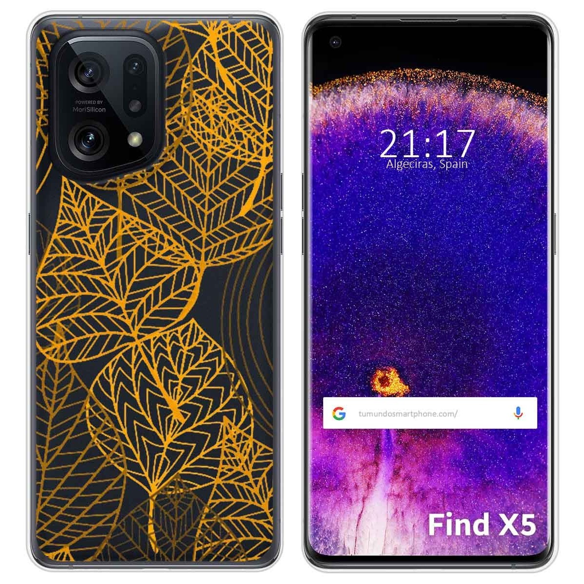 Funda Silicona Transparente para Oppo Find X5 5G diseño Hojas Dibujos