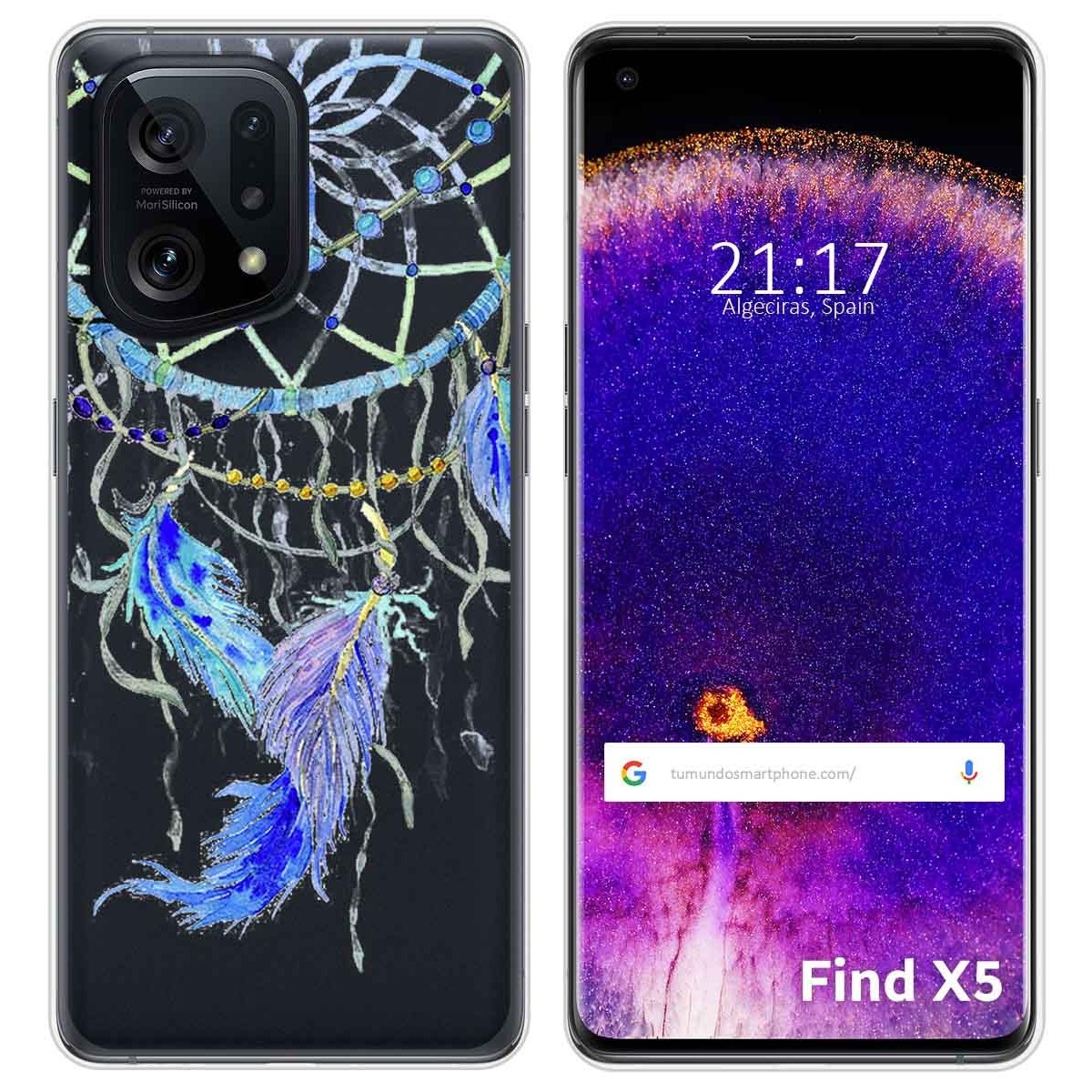 Funda Silicona Transparente para Oppo Find X5 5G diseño Plumas Dibujos