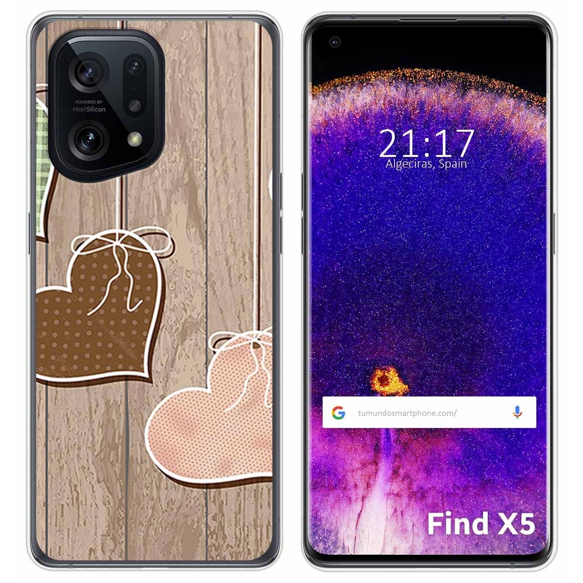 Funda Silicona para Oppo Find X5 5G diseño Corazones Madera Dibujos