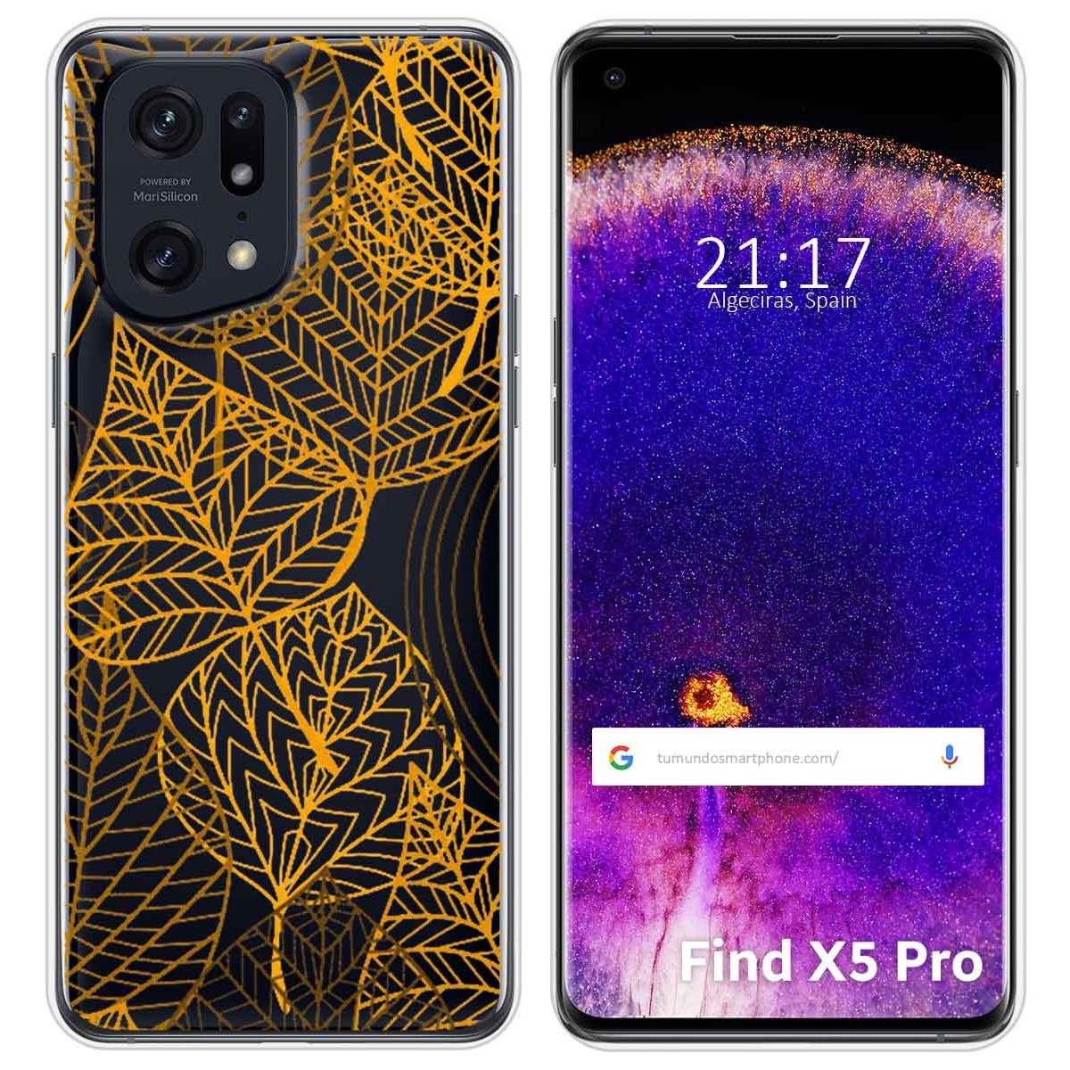 Funda Silicona Transparente para Oppo Find X5 Pro 5G diseño Hojas Dibujos