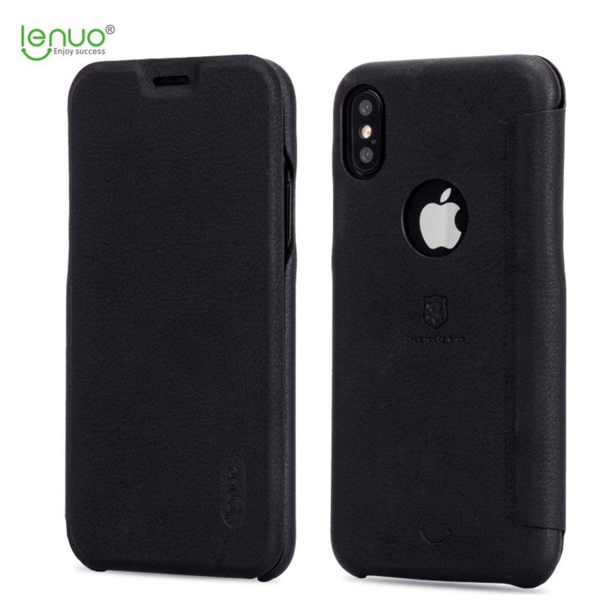 Funda Piel Flip Negra Marca Lenuo para Iphone X / Xs