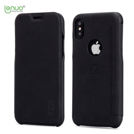 Funda Piel Flip Negra Marca Lenuo para Iphone X / Xs
