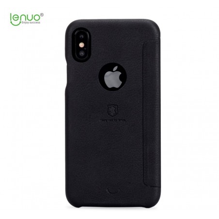 Funda Piel Flip Negra Marca Lenuo para Iphone X / Xs
