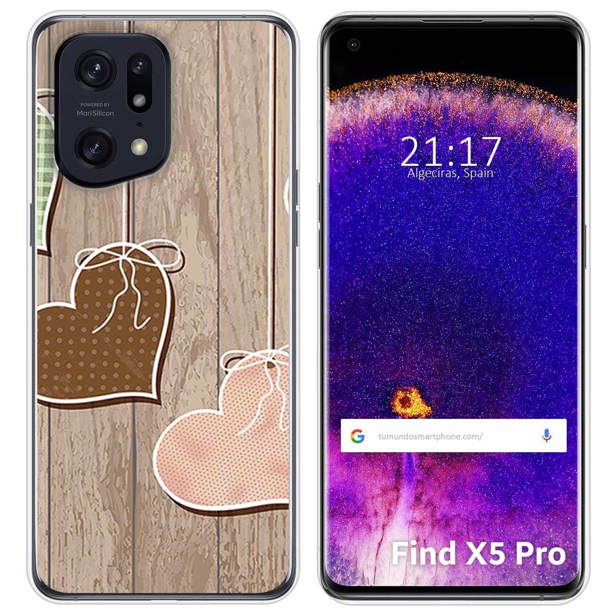 Funda Silicona para Oppo Find X5 Pro 5G diseño Corazones Madera Dibujos