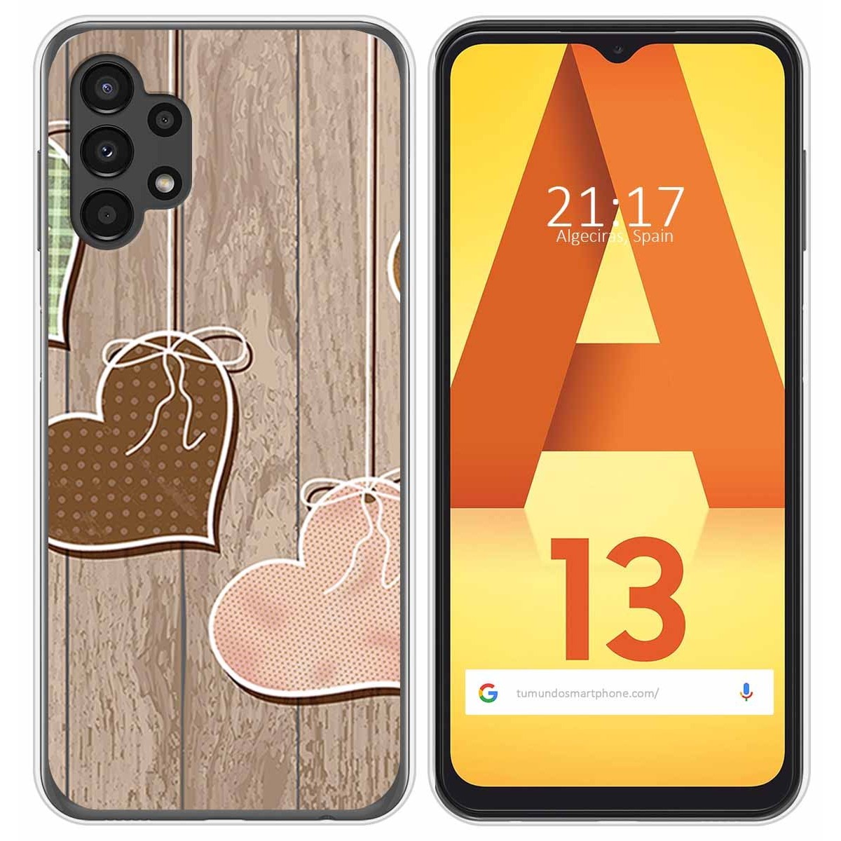 Funda Silicona para Samsung Galaxy A13 4G diseño Corazones Madera Dibujos