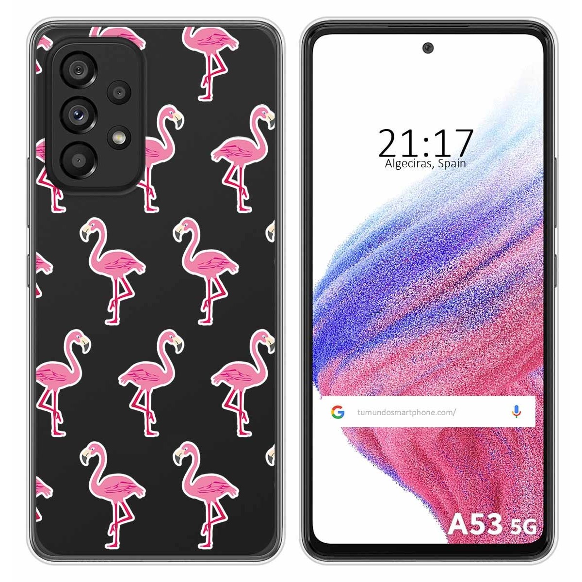 Funda Silicona Transparente para Samsung Galaxy A53 5G diseño Flamenco Dibujos