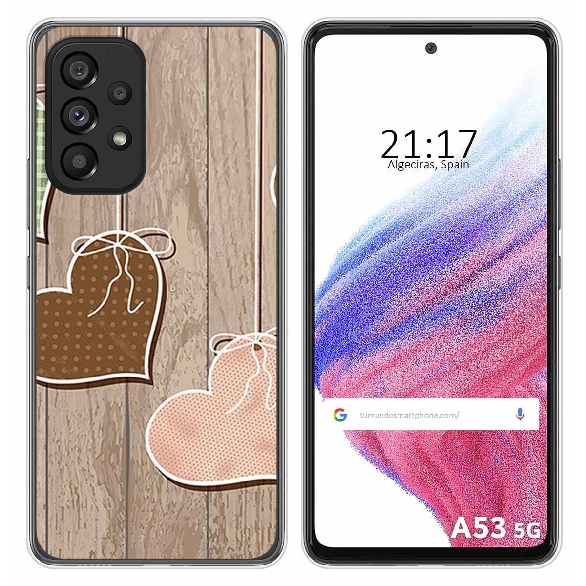 Funda Silicona para Samsung Galaxy A53 5G diseño Corazones Madera Dibujos