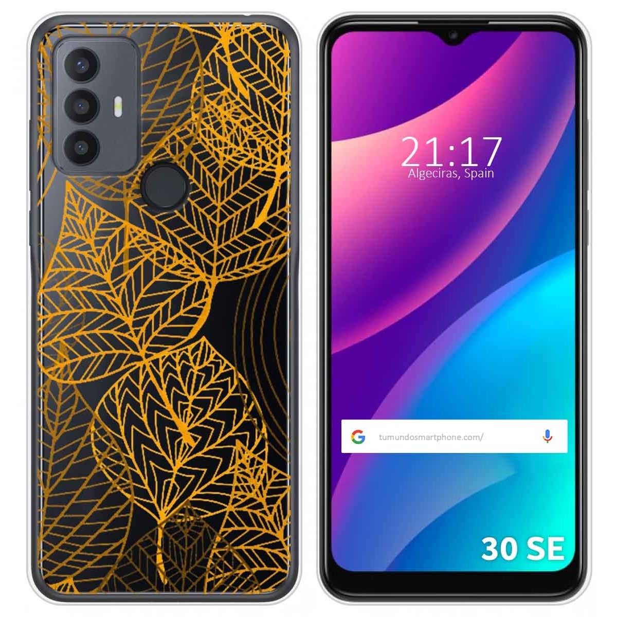 Funda Silicona Transparente para TCL 30 SE / 30E / 306 diseño Hojas Dibujos