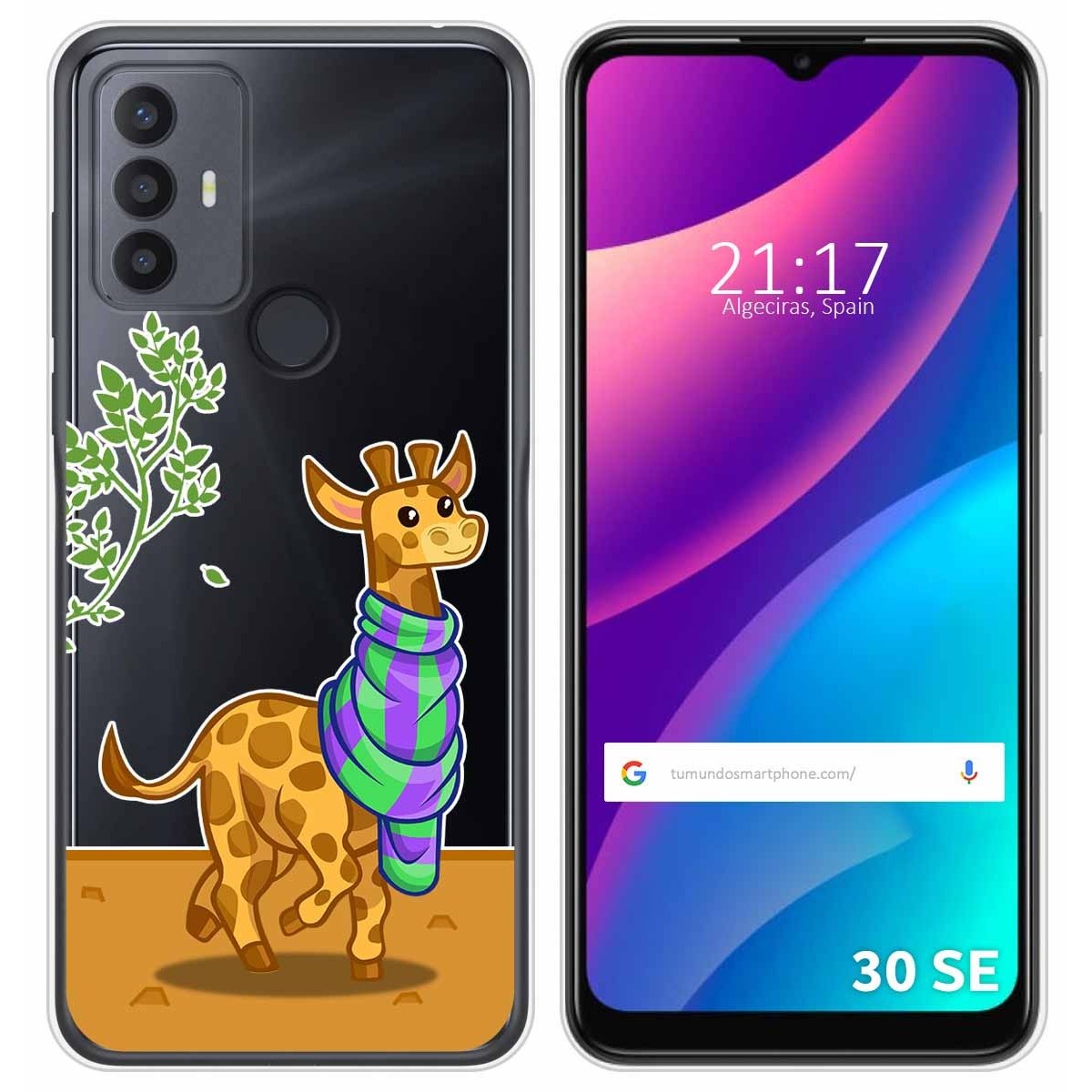 Funda Silicona Transparente para TCL 30 SE / 30E / 306 diseño Jirafa Dibujos