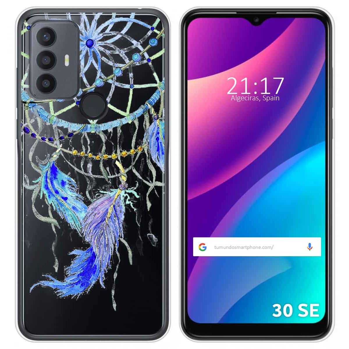 Funda Silicona Transparente para TCL 30 SE / 30E / 306 diseño Plumas Dibujos