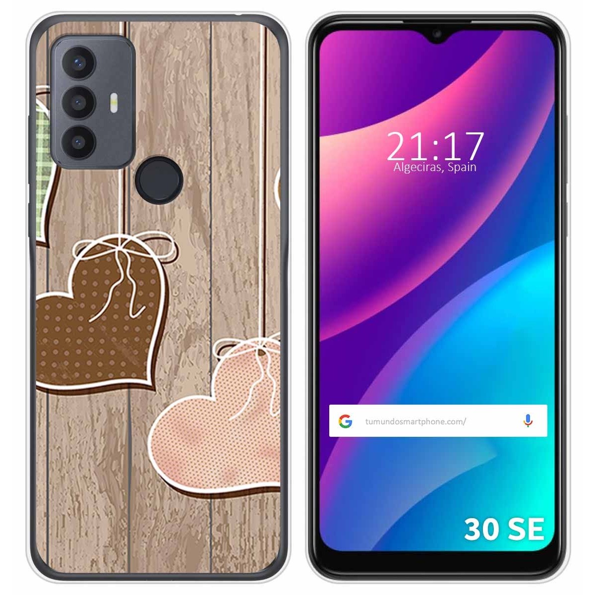 Funda Silicona para TCL 30 SE / 30E / 306 diseño Corazones Madera Dibujos