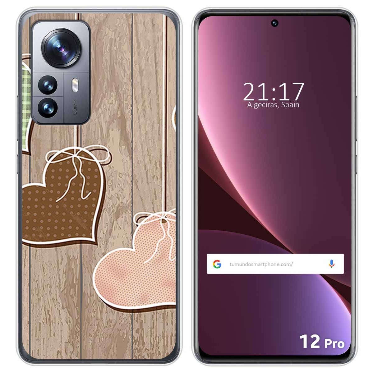 Funda Silicona para Xiaomi 12 Pro 5G diseño Corazones Madera Dibujos