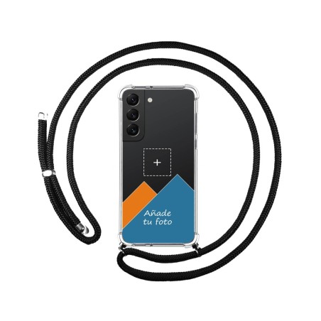 Personaliza tu Funda Colgante Transparente para Samsung Galaxy S22 5G con Cordon Negro Dibujo Personalizada