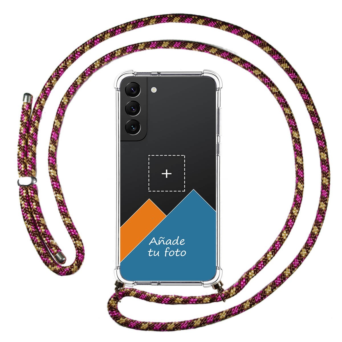 Personaliza tu Funda Colgante Transparente para Samsung Galaxy S22 Plus 5G con Cordon Rosa / Dorado Dibujo Personalizada