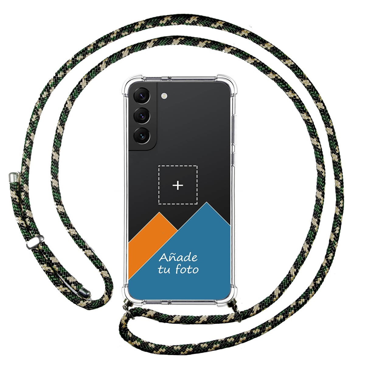 Personaliza tu Funda Colgante Transparente para Samsung Galaxy S22 Plus 5G con Cordon Verde / Dorado Dibujo Personalizada