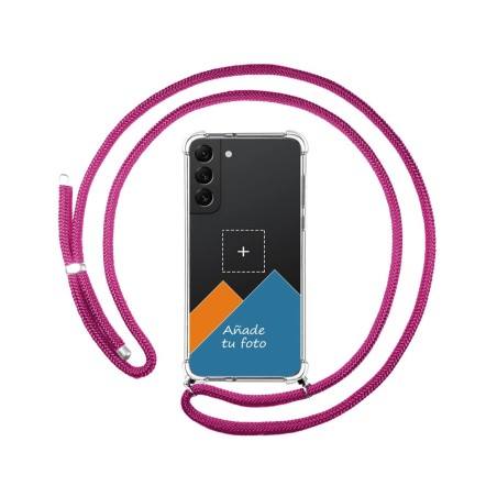 Personaliza tu Funda Colgante Transparente para Samsung Galaxy S22 Plus 5G con Cordon Rosa Fucsia Dibujo Personalizada