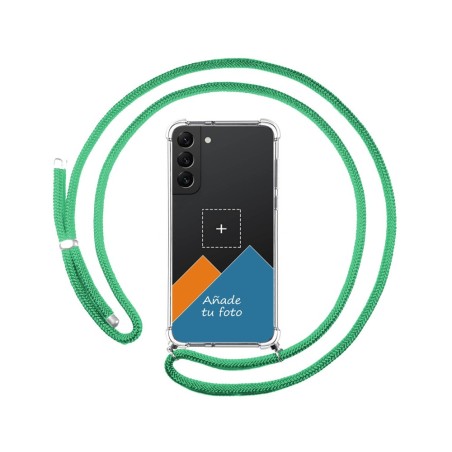 Personaliza tu Funda Colgante Transparente para Samsung Galaxy S22 Plus 5G con Cordon Verde Agua Dibujo Personalizada