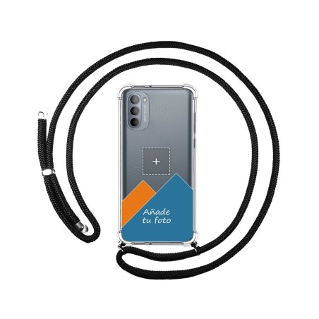 Personaliza tu Funda Colgante Transparente para Motorola Moto G31 con Cordon Negro Dibujo Personalizada