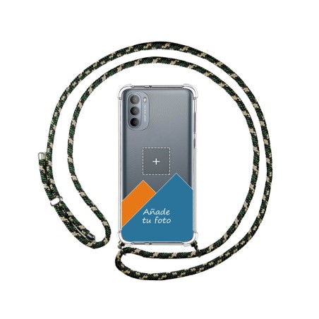 Personaliza tu Funda Colgante Transparente para Motorola Moto G31 con Cordon Verde / Dorado Dibujo Personalizada