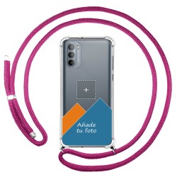 Personaliza tu Funda Colgante Transparente para Motorola Moto G31 con Cordon Rosa Fucsia Dibujo Personalizada