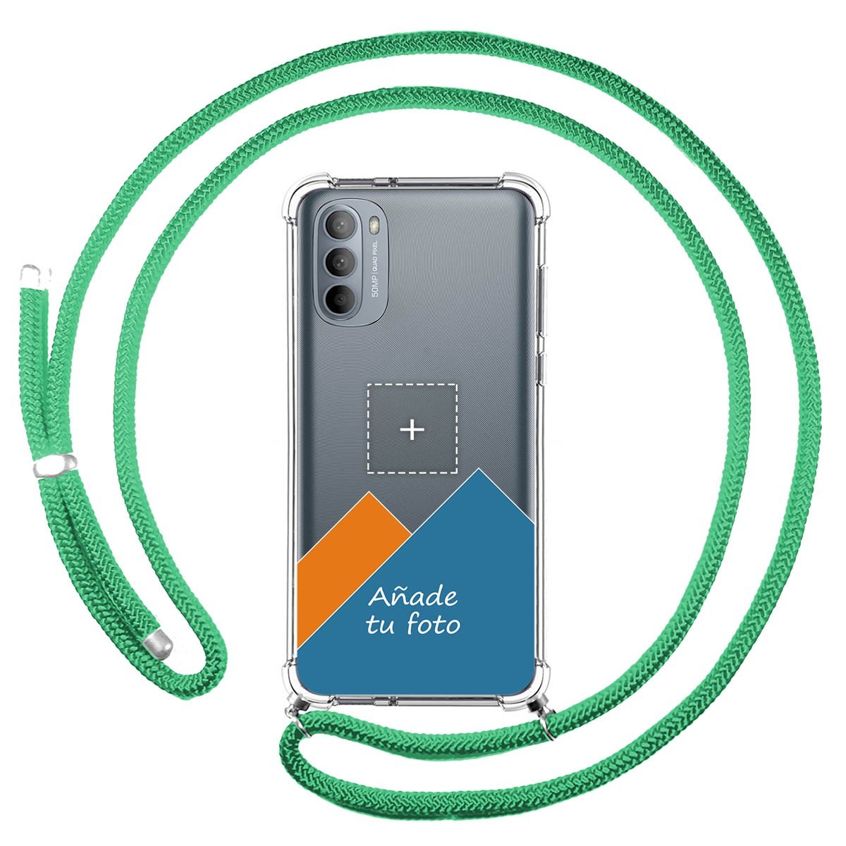 Personaliza tu Funda Colgante Transparente para Motorola Moto G31 con Cordon Verde Agua Dibujo Personalizada