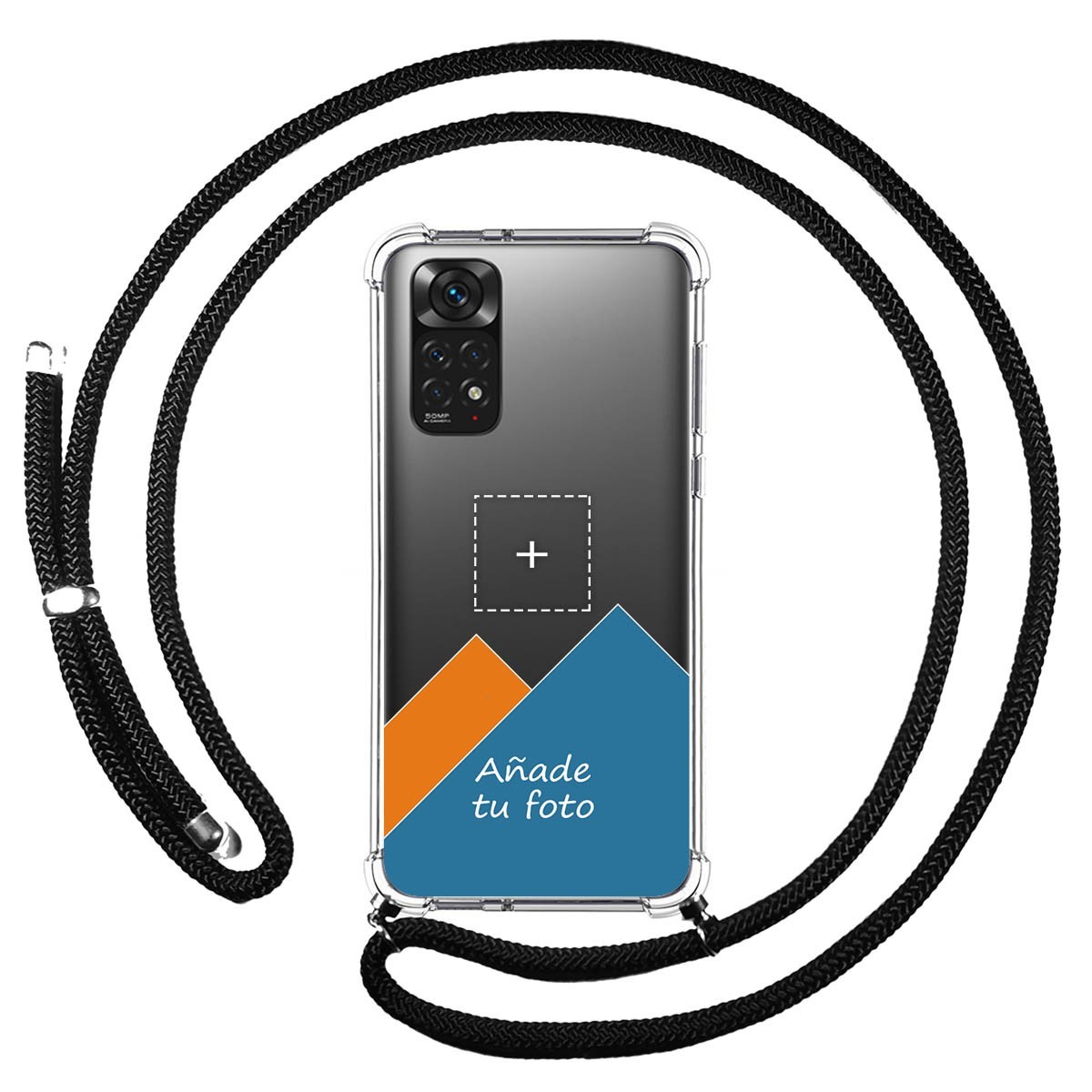 Personaliza tu Funda Colgante Transparente para Xiaomi Redmi Note 11 / 11s con Cordon Negro Dibujo Personalizada