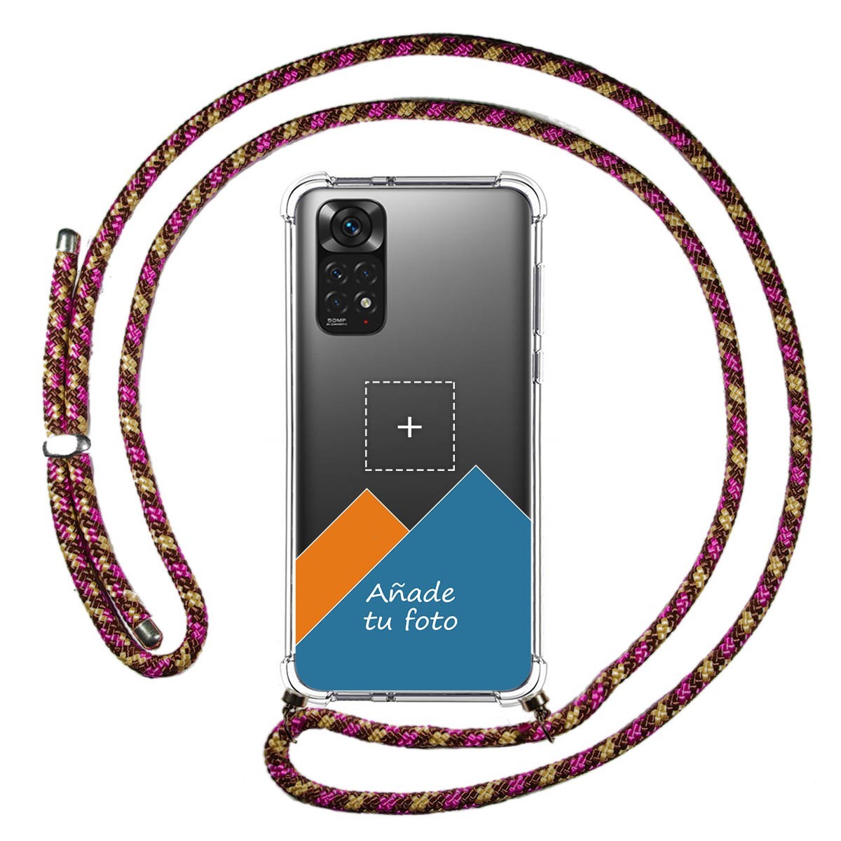 Personaliza tu Funda Colgante Transparente para Xiaomi Redmi Note 11 / 11s con Cordon Rosa / Dorado Dibujo Personalizada