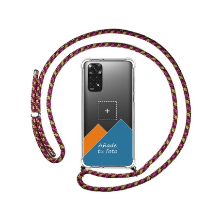 Personaliza tu Funda Colgante Transparente para Xiaomi Redmi Note 11 / 11s con Cordon Rosa / Dorado Dibujo Personalizada