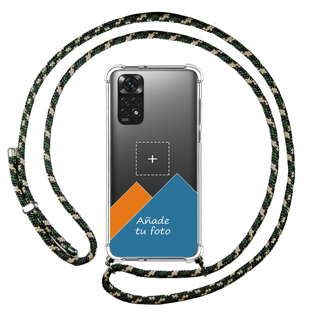 Personaliza tu Funda Colgante Transparente para Xiaomi Redmi Note 11 / 11s con Cordon Verde / Dorado Dibujo Personalizada