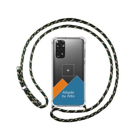 Personaliza tu Funda Colgante Transparente para Xiaomi Redmi Note 11 / 11s con Cordon Verde / Dorado Dibujo Personalizada