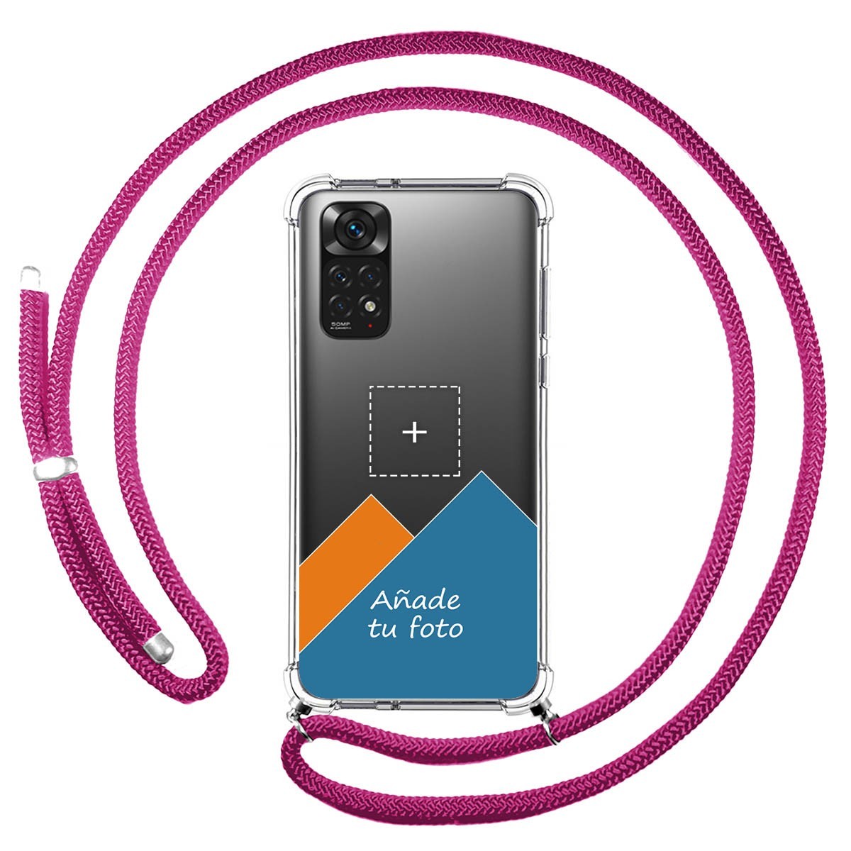 Personaliza tu Funda Colgante Transparente para Xiaomi Redmi Note 11 / 11s con Cordon Rosa Fucsia Dibujo Personalizada