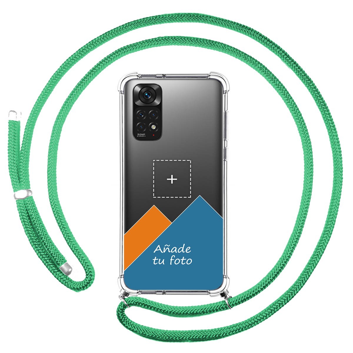 Personaliza tu Funda Colgante Transparente para Xiaomi Redmi Note 11 / 11s con Cordon Verde Agua Dibujo Personalizada