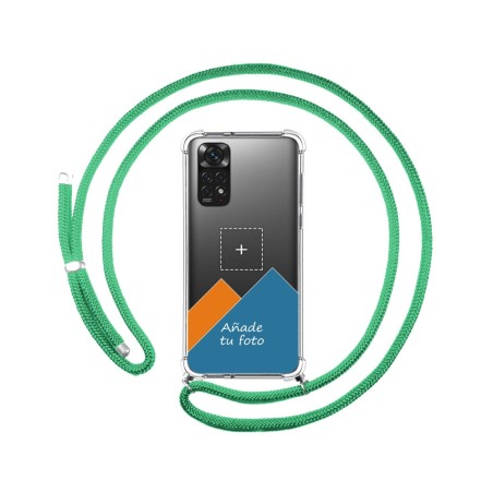 Personaliza tu Funda Colgante Transparente para Xiaomi Redmi Note 11 / 11s con Cordon Verde Agua Dibujo Personalizada