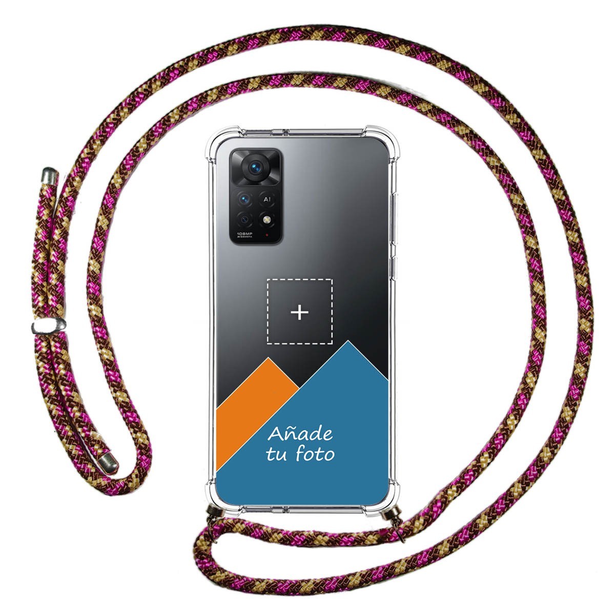 Personaliza tu Funda Colgante Transparente para Xiaomi Redmi Note 11 Pro/11 Pro 5G con Cordon Rosa/Dorado Dibujo Personalizada