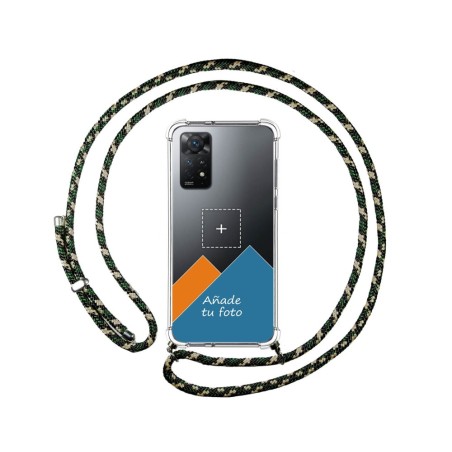 Personaliza tu Funda Colgante Transparente para Xiaomi Redmi Note 11 Pro/11 Pro 5G con Cordon Verde/Dorado Dibujo Personalizada