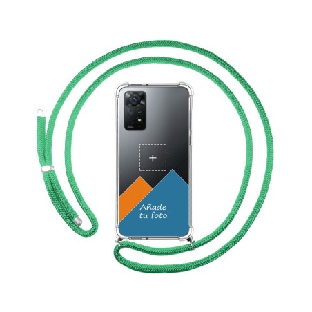 Personaliza tu Funda Colgante Transparente para Xiaomi Redmi Note 11 Pro/11 Pro 5G con Cordon Verde Agua Dibujo Personalizada