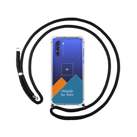 Personaliza tu Funda Colgante Transparente para Motorola Moto G51 5G con Cordon Negro Dibujo Personalizada