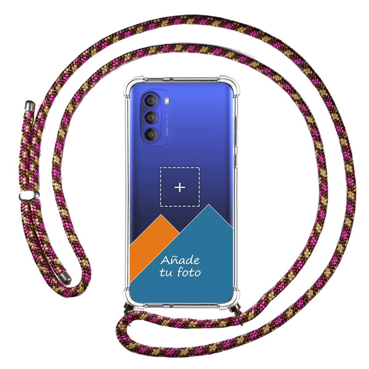 Personaliza tu Funda Colgante Transparente para Motorola Moto G51 5G con Cordon Rosa / Dorado Dibujo Personalizada
