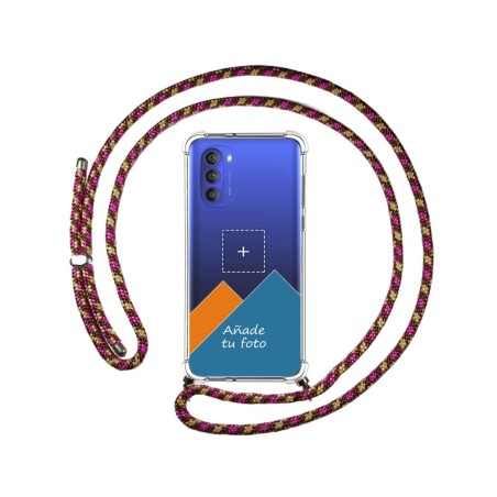 Personaliza tu Funda Colgante Transparente para Motorola Moto G51 5G con Cordon Rosa / Dorado Dibujo Personalizada