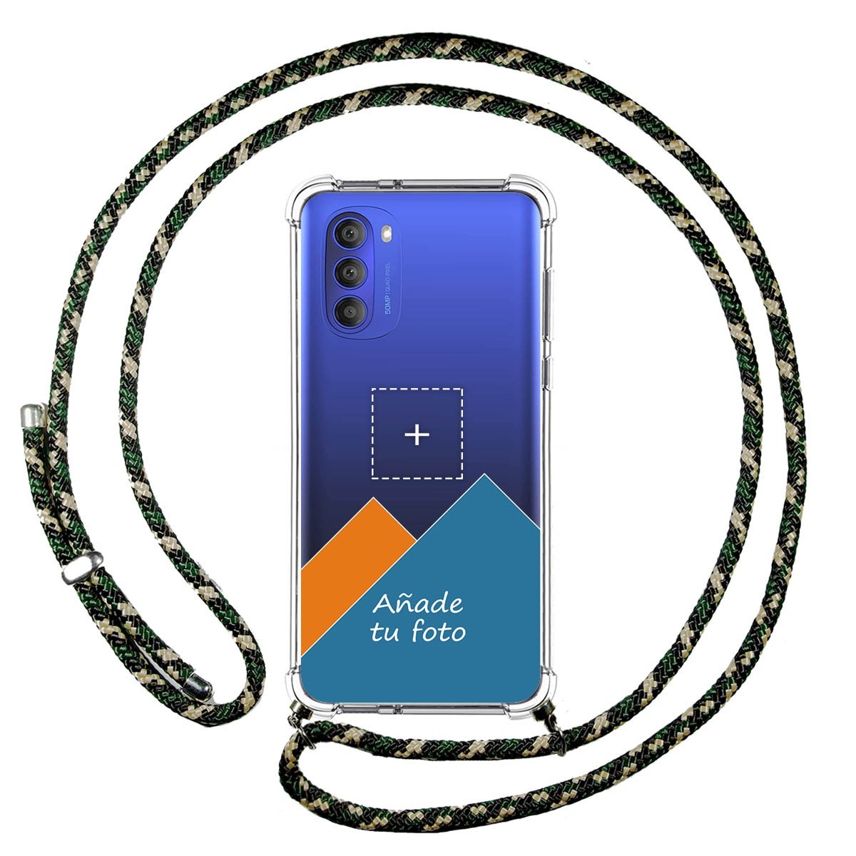 Personaliza tu Funda Colgante Transparente para Motorola Moto G51 5G con Cordon Verde / Dorado Dibujo Personalizada