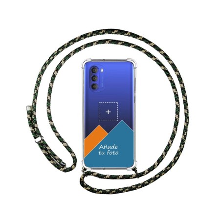 Personaliza tu Funda Colgante Transparente para Motorola Moto G51 5G con Cordon Verde / Dorado Dibujo Personalizada